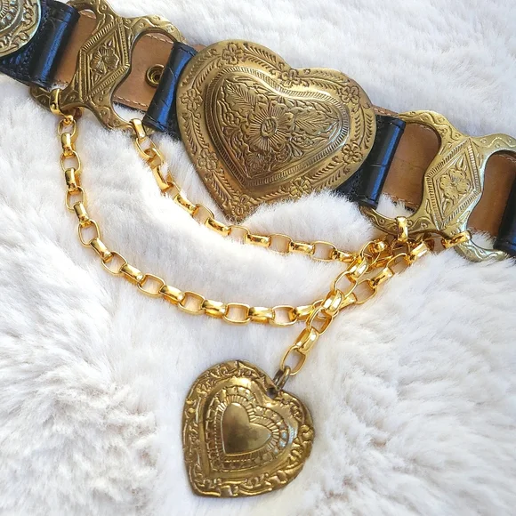 RARE Vintage Cache Streets Ahead Mia Heart Chain Leather Croc Belt - Picture 4 of 11